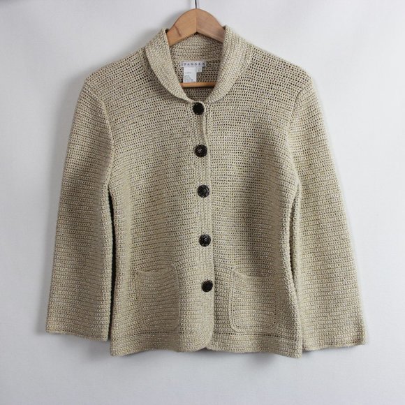 Spanner Beige Metallic Knit Sweater Blazer - Picture 14 of 15